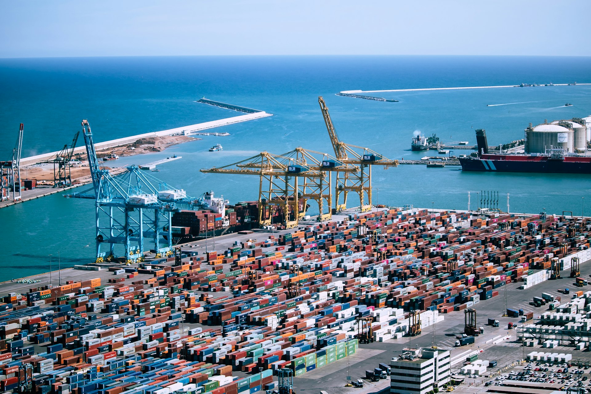 International shipping port with container cranes